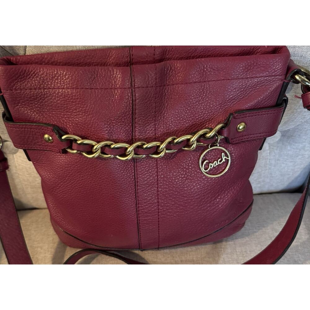 Coach Burgundy Pebbled Leather Chain Duffle Crossbody Shoulder Bag - Picture 2 of 12